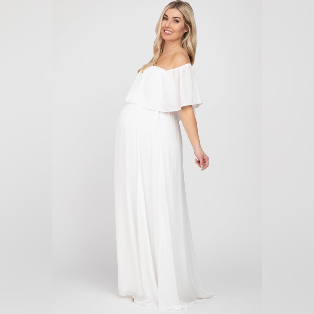 Pink Blush Solid Off Shoulder Maternity Gown. - image 2